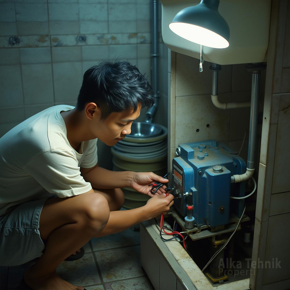teknisi pompa jogja melakukan service pompa mengganti kapasitor